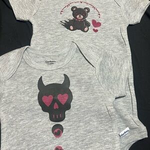 Gerber Gray Onesies with Bear and Skull Motifs